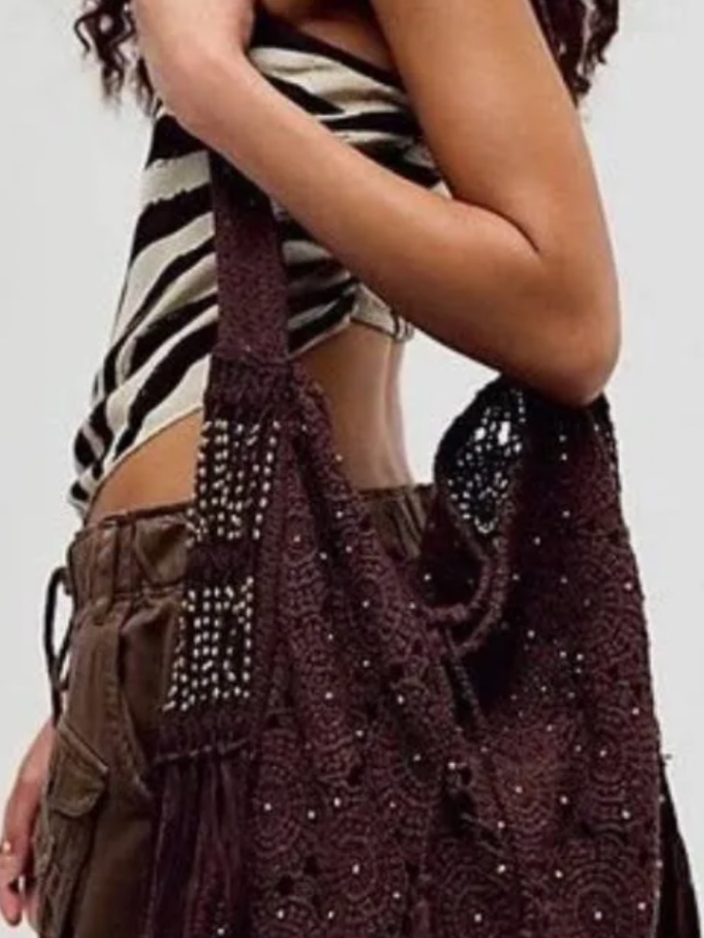 Free People Sunrise to Sunset Crochet Tote NWT in Espresso